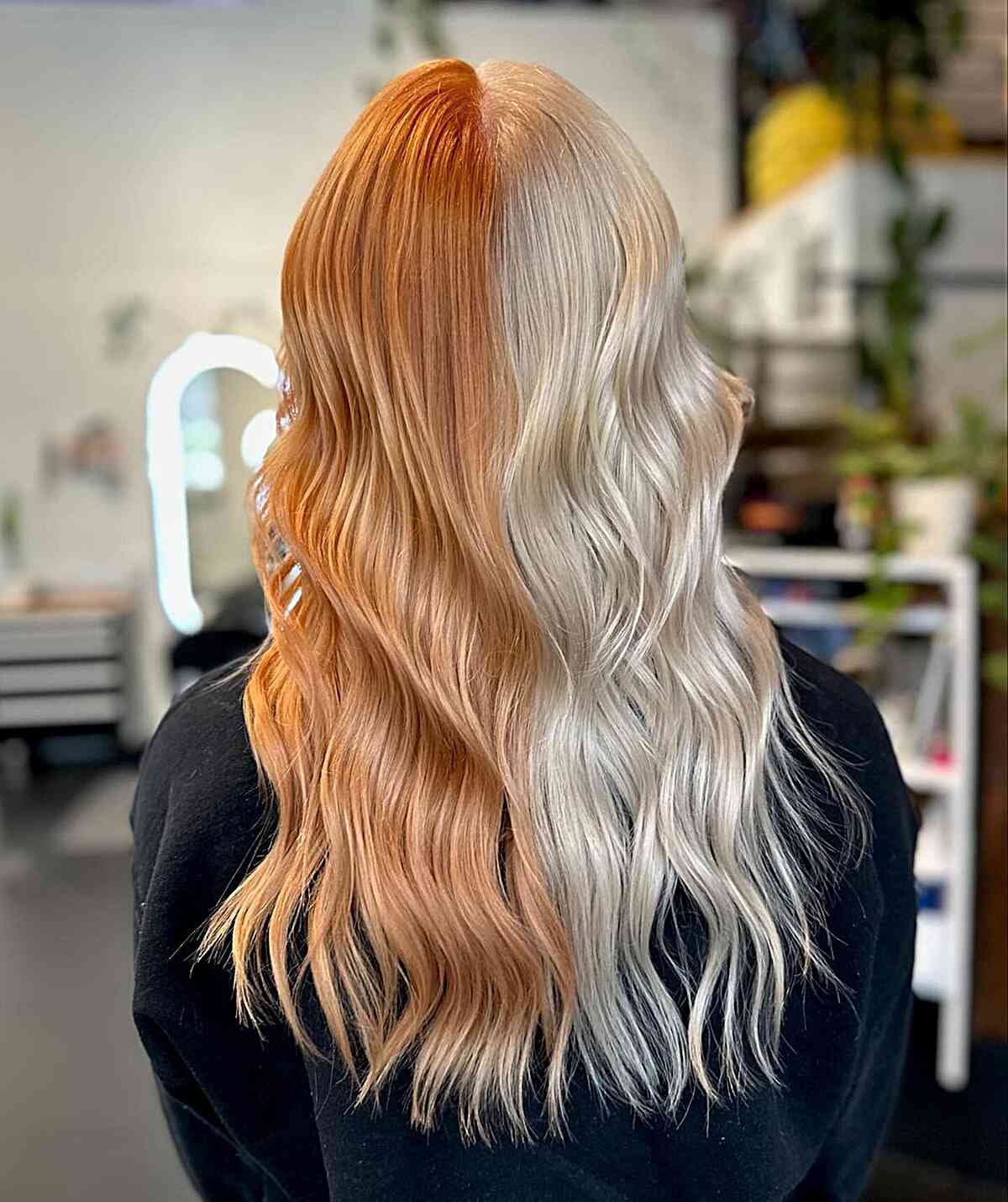 Light Copper Brown and Cool Blonde Mid-Long Split Hair