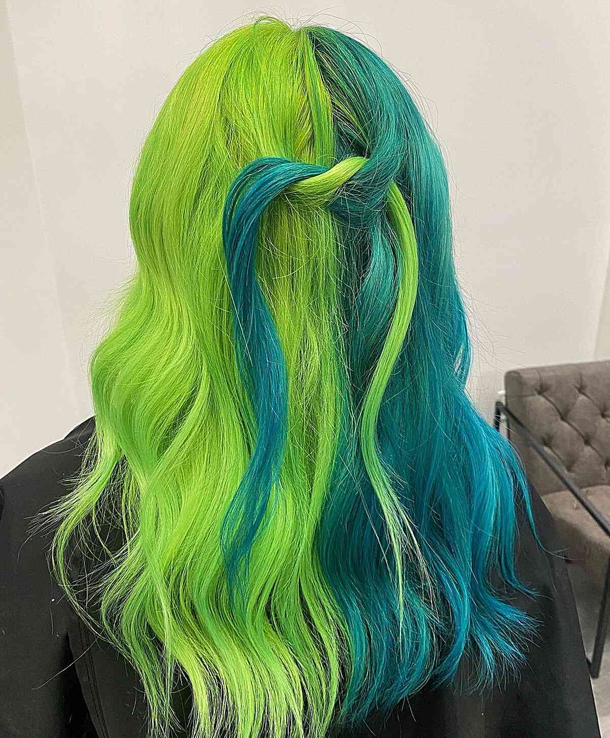 Light Green and Dark Blue Split Two-Toned Hair