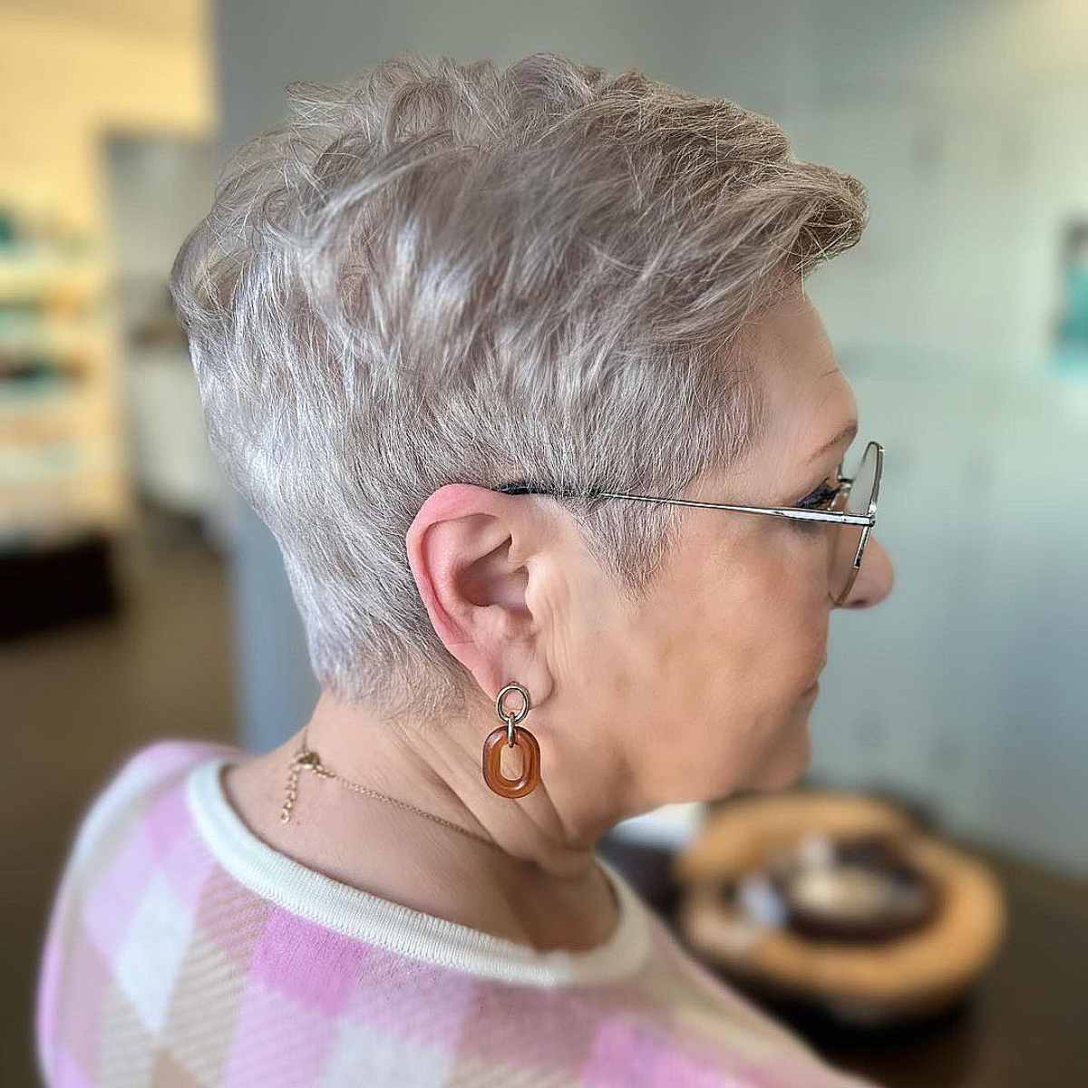 Light-Toned Smokey Silver Grey Pixie on Older Ladies with Glasses