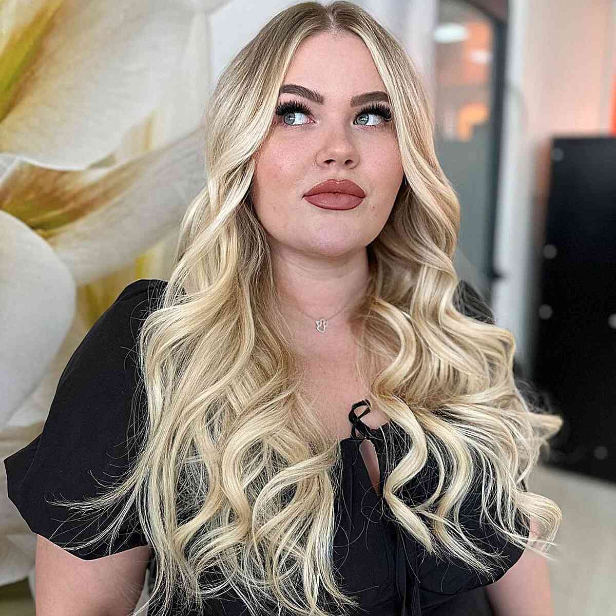 Long Barbie Blonde Balayage Hair for Round Faces 