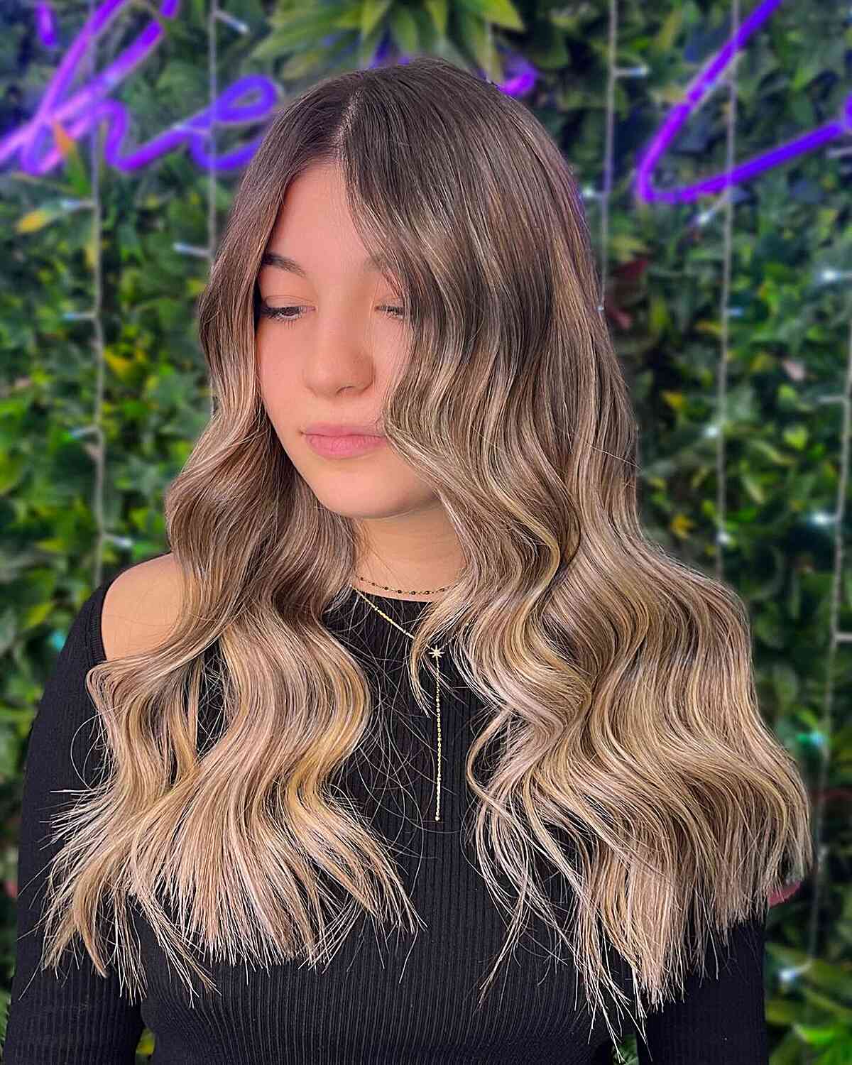 Long Center-Parted Glossy Beach Waves