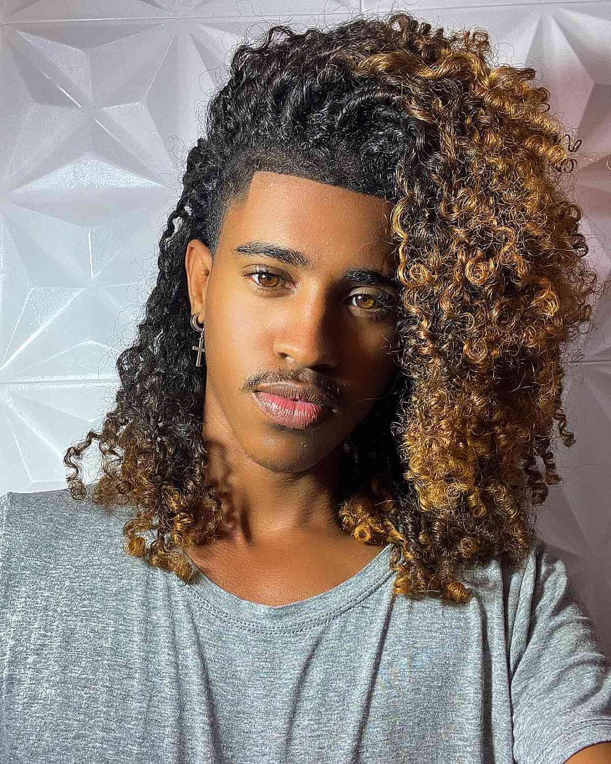 Long Curly Hair with Side Part for Men