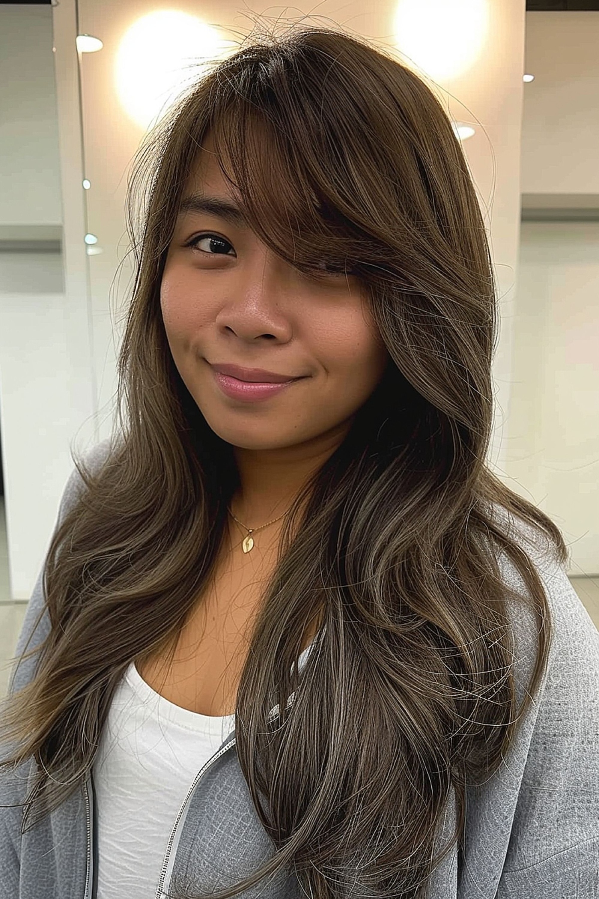 long hair with side bangs and layers