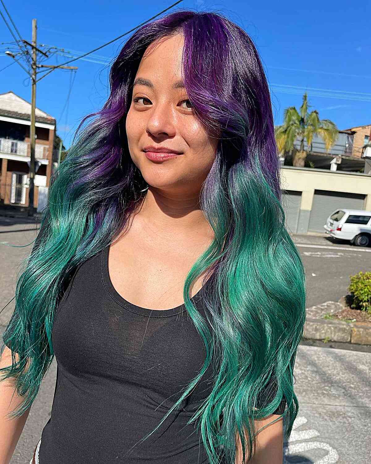 Long-Length Purple and Green Ombre Mermaid Hair