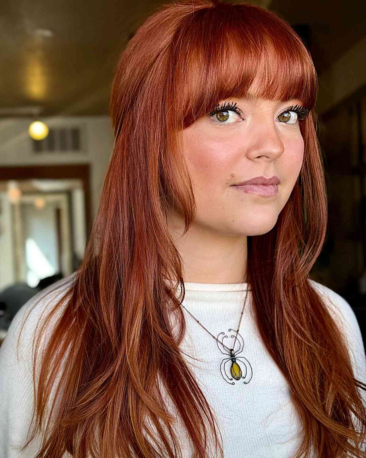 Long Low-Maintenance Straight Copper Hair