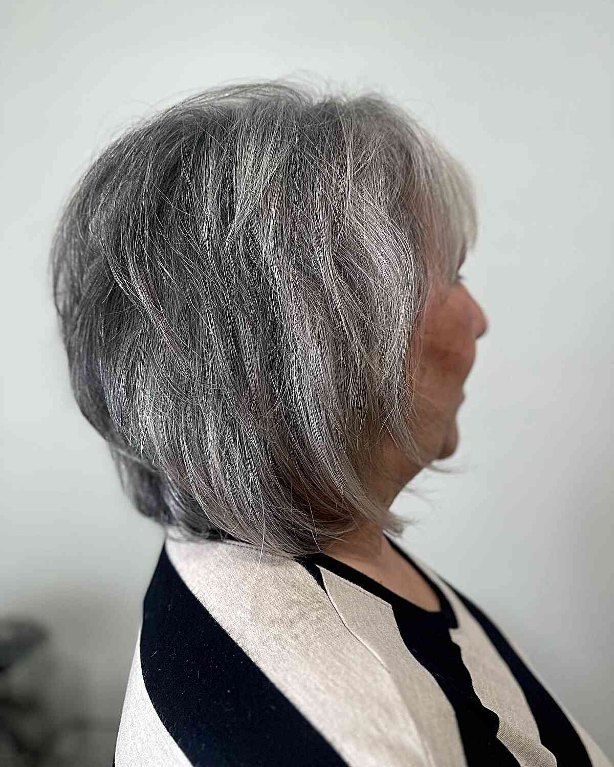 Long Rounded Bob with Shorter Layers on Older Ladies Over 50
