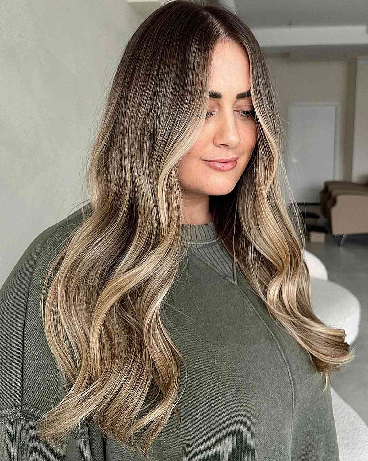 Long Soft Beachy Waves and Blonde Highlights