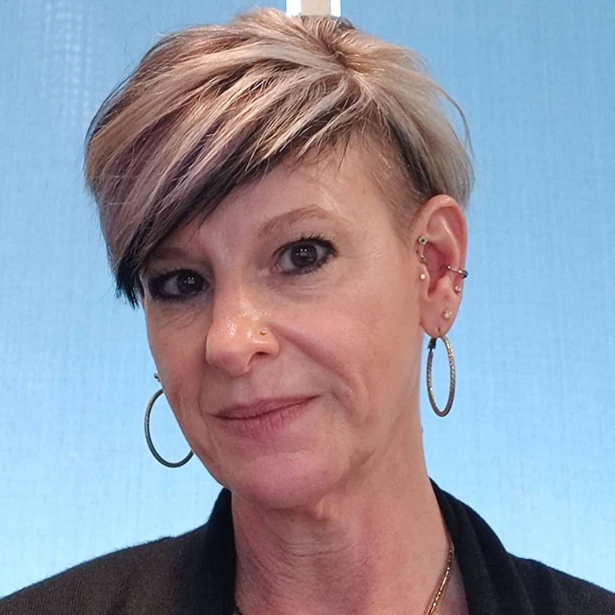 Long undercut edgy pixie for women 50 and up