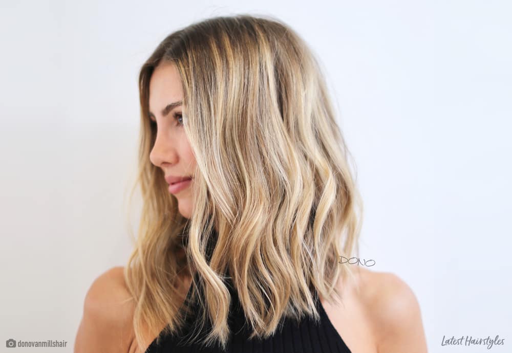 Image of Wavy long bob with long layers lob haircut