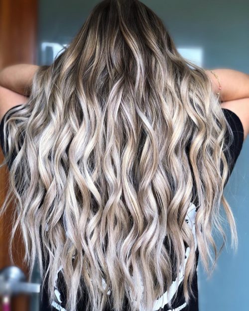 Long Dark Brown Hair with Platinum Balayage