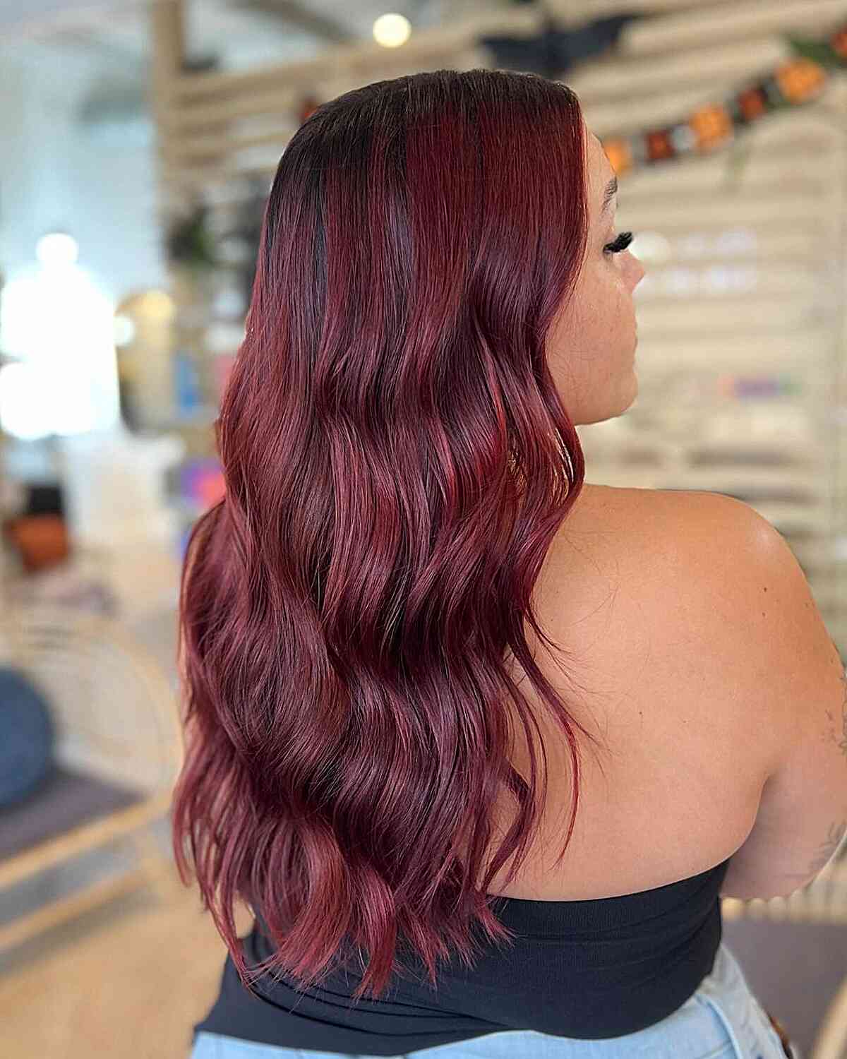 Longer Locks with Rich Cherry Cola Color and Dark Roots