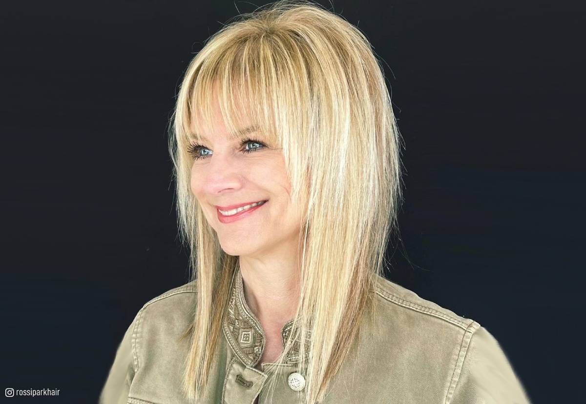 Image of Shaggy layered cut with blunt bangs