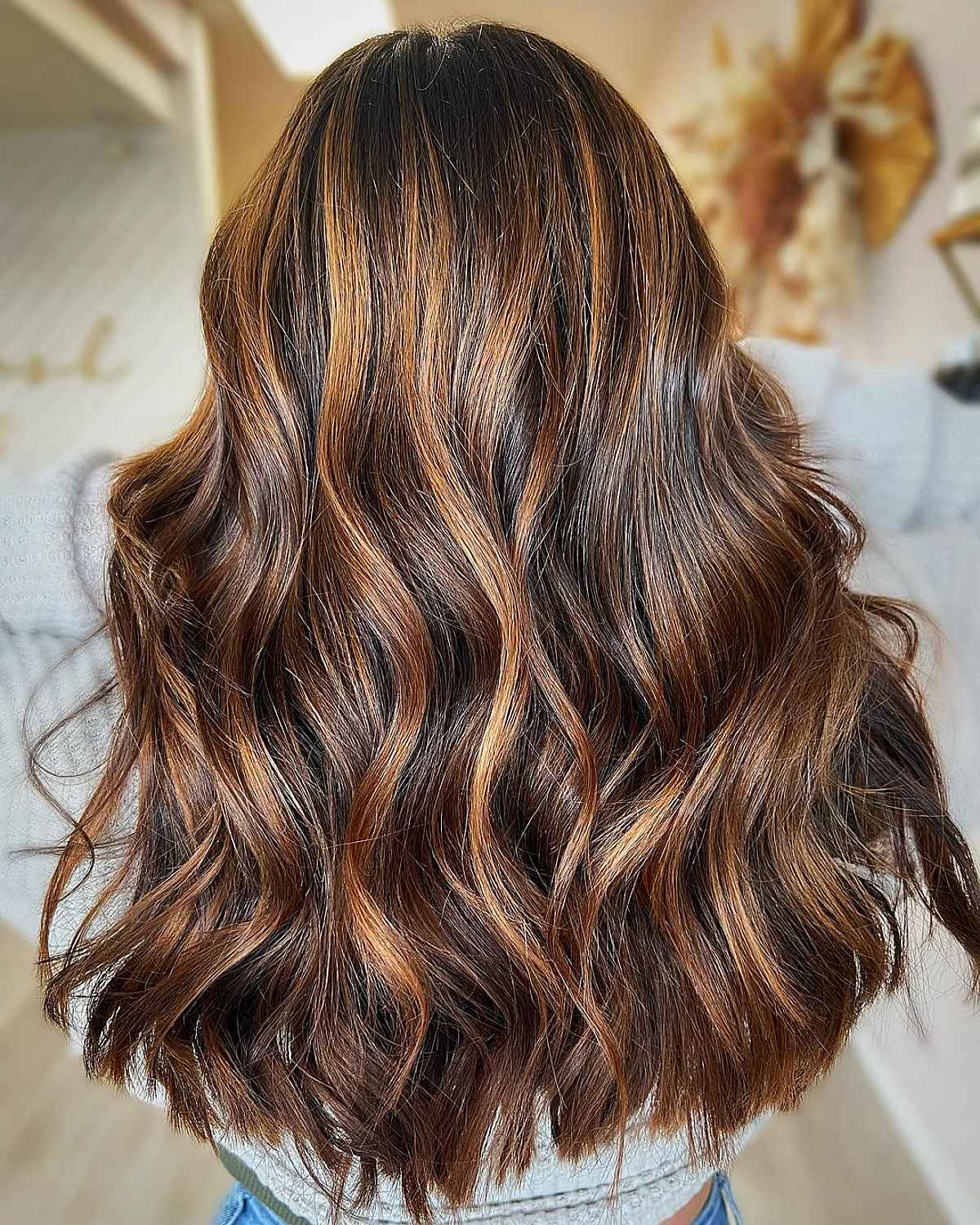 Medium Dark Brown Hair with Caramel Highlights