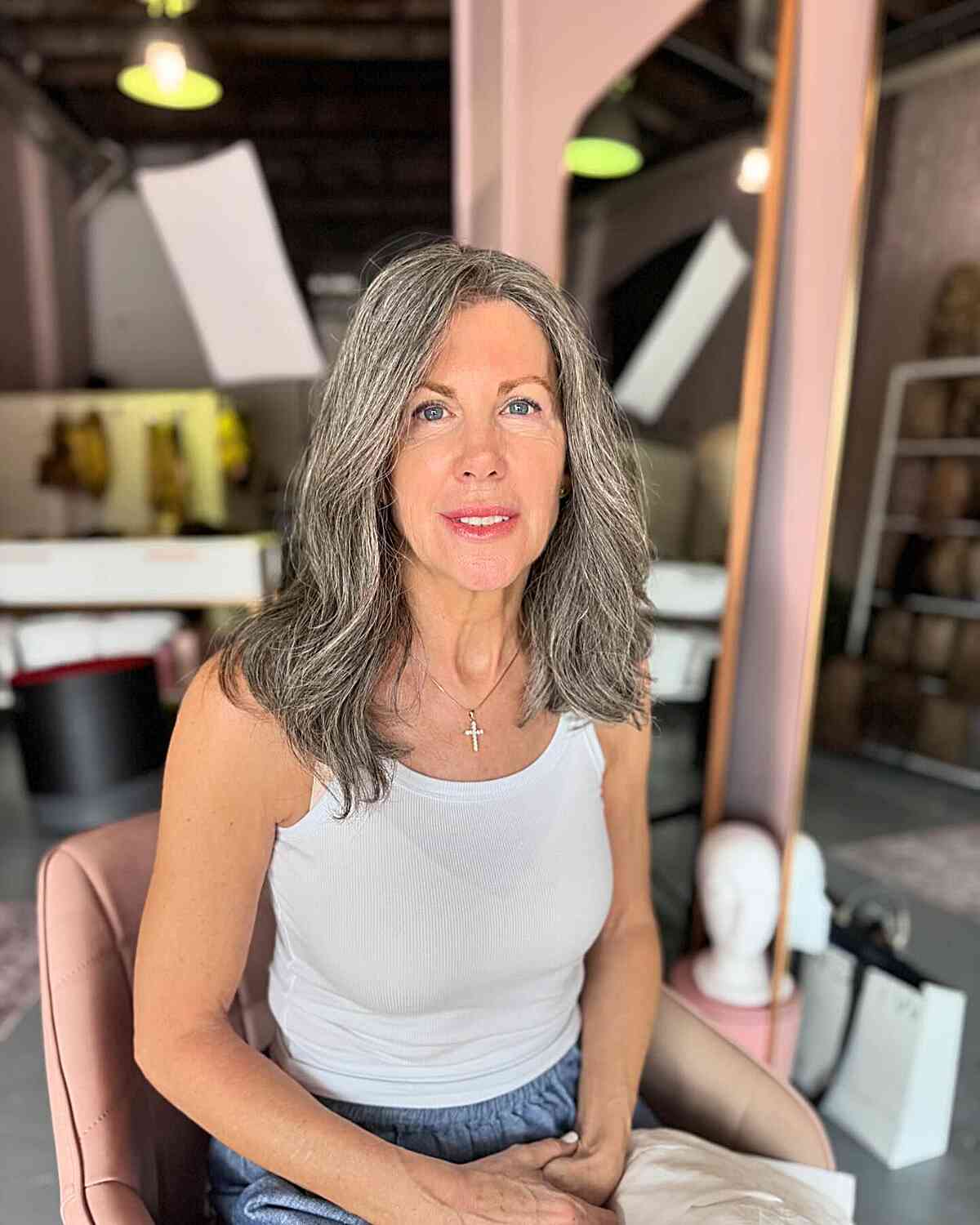 Medium Gray Hair with Subtle Layers for Mature Women Aged Fifty