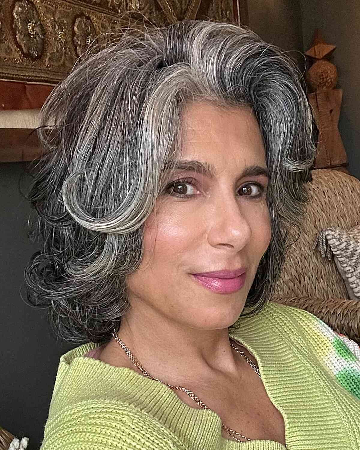Medium Grey Swoopy Haircut with Volume for Women Over 50