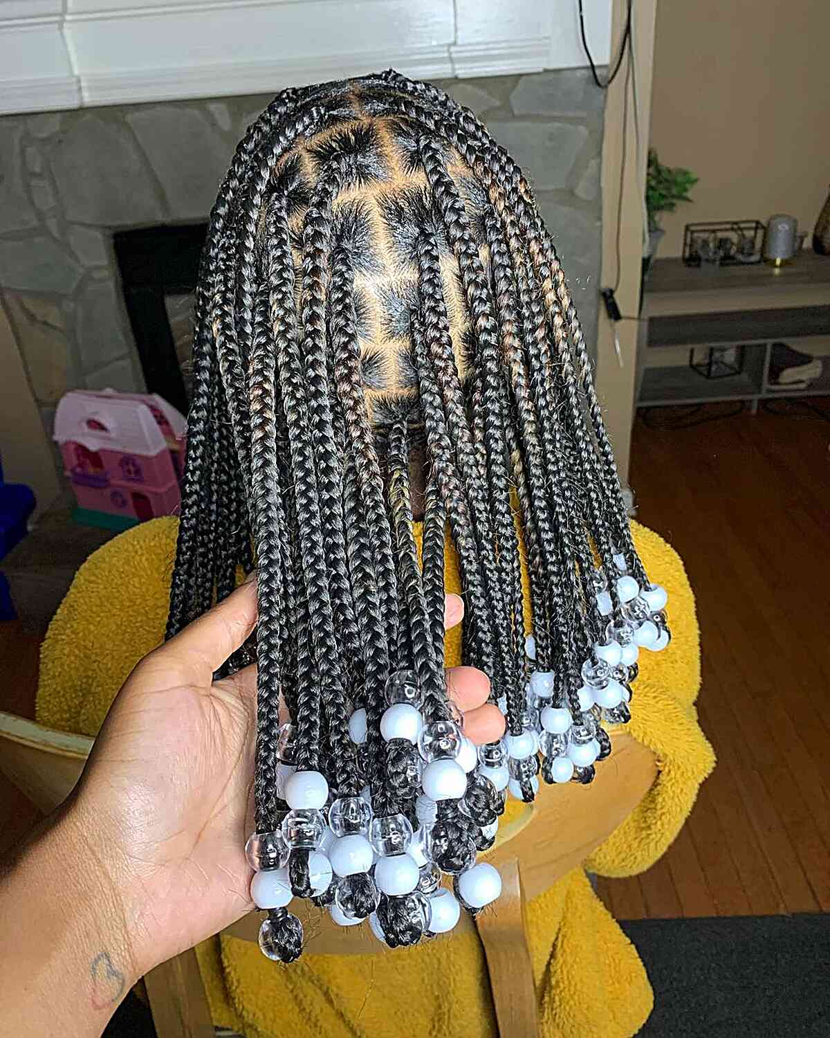 Medium Knotless Box Braids with Large White Beads