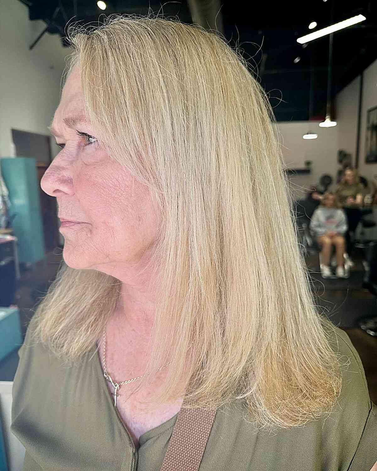 Medium-Length Blonde Coarse Thick Hair for Older Women Over 60