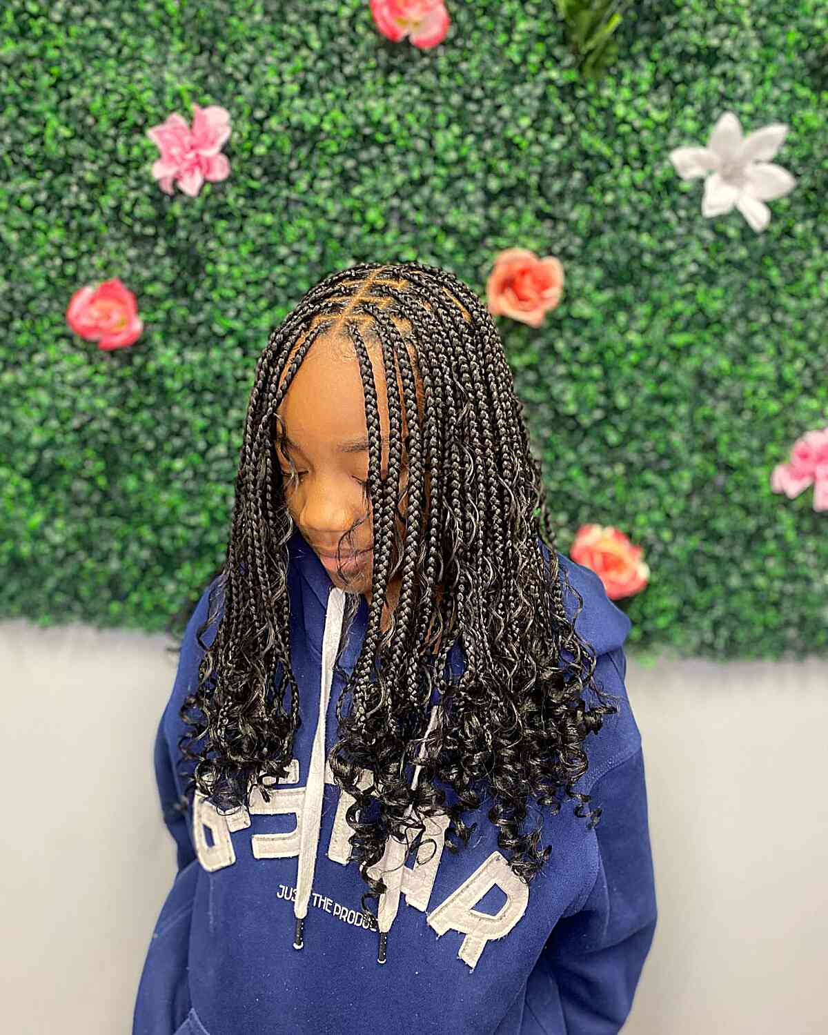 Medium-Length Bohemian Knotless Curly Braids with middle Part
