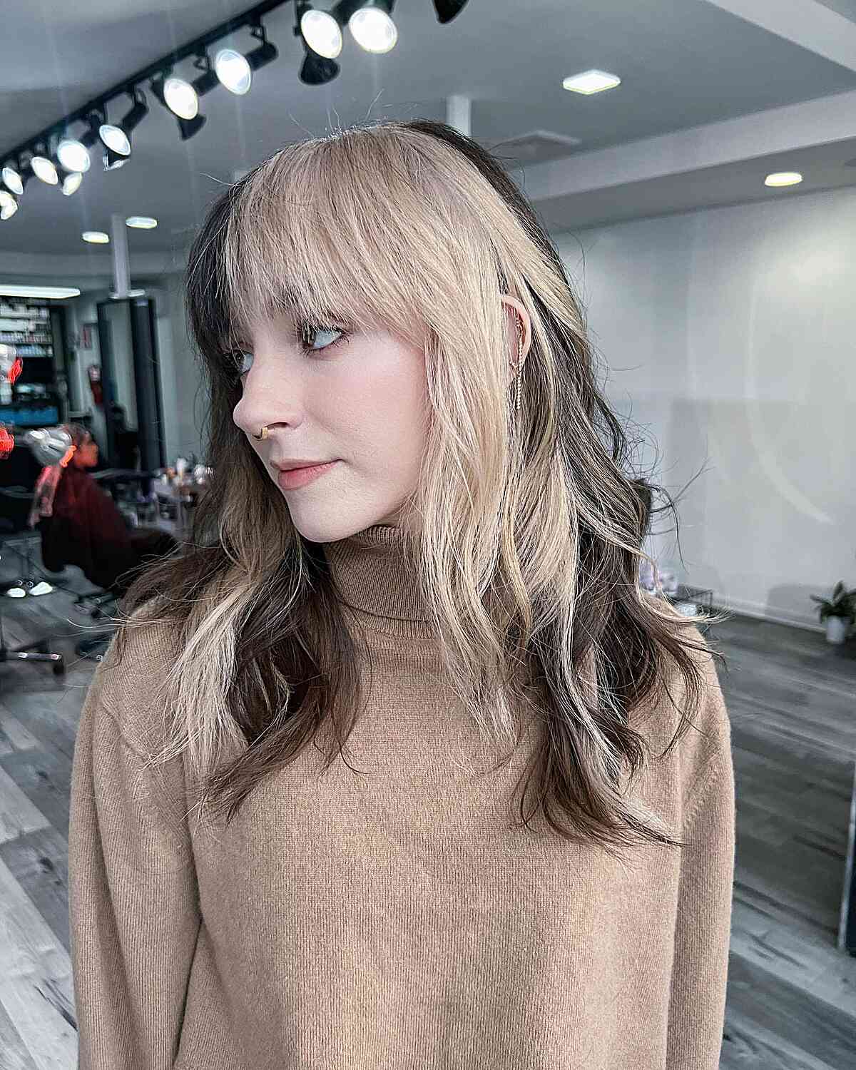 Medium Sandy Blonde and Brown Split Hair