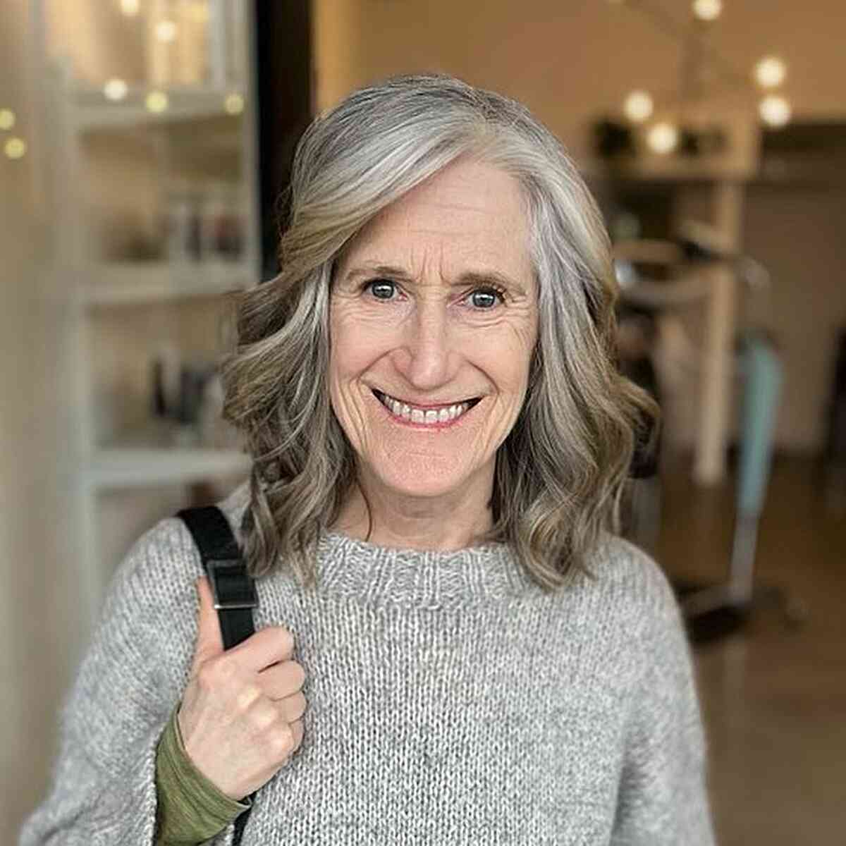 Medium Subtle Layers on Silver Thick Hair for Senior Women Over 60