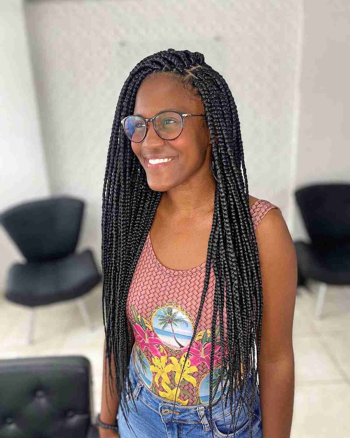 Medium to large box braids