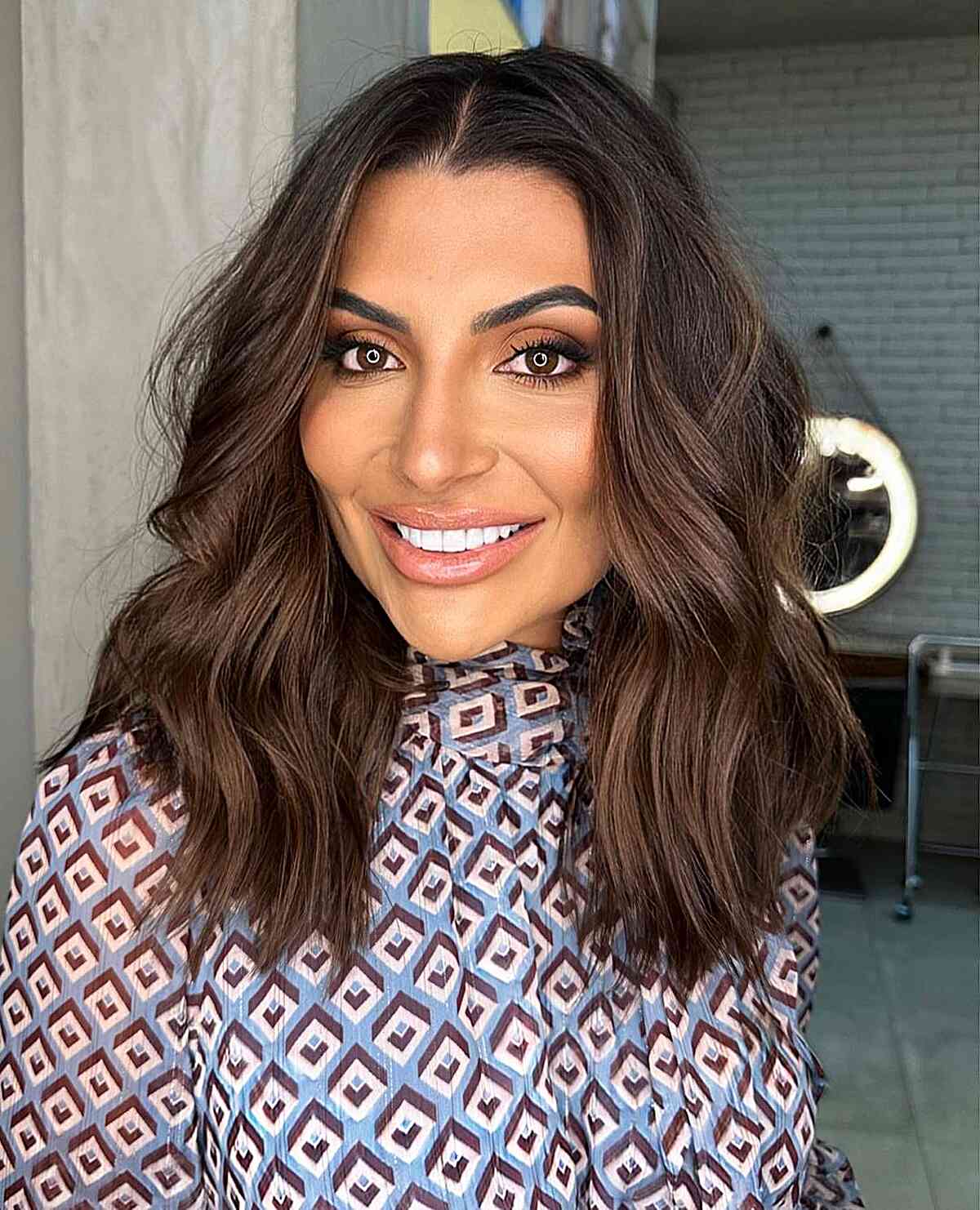Medium Wavy Brunette Glam Hair