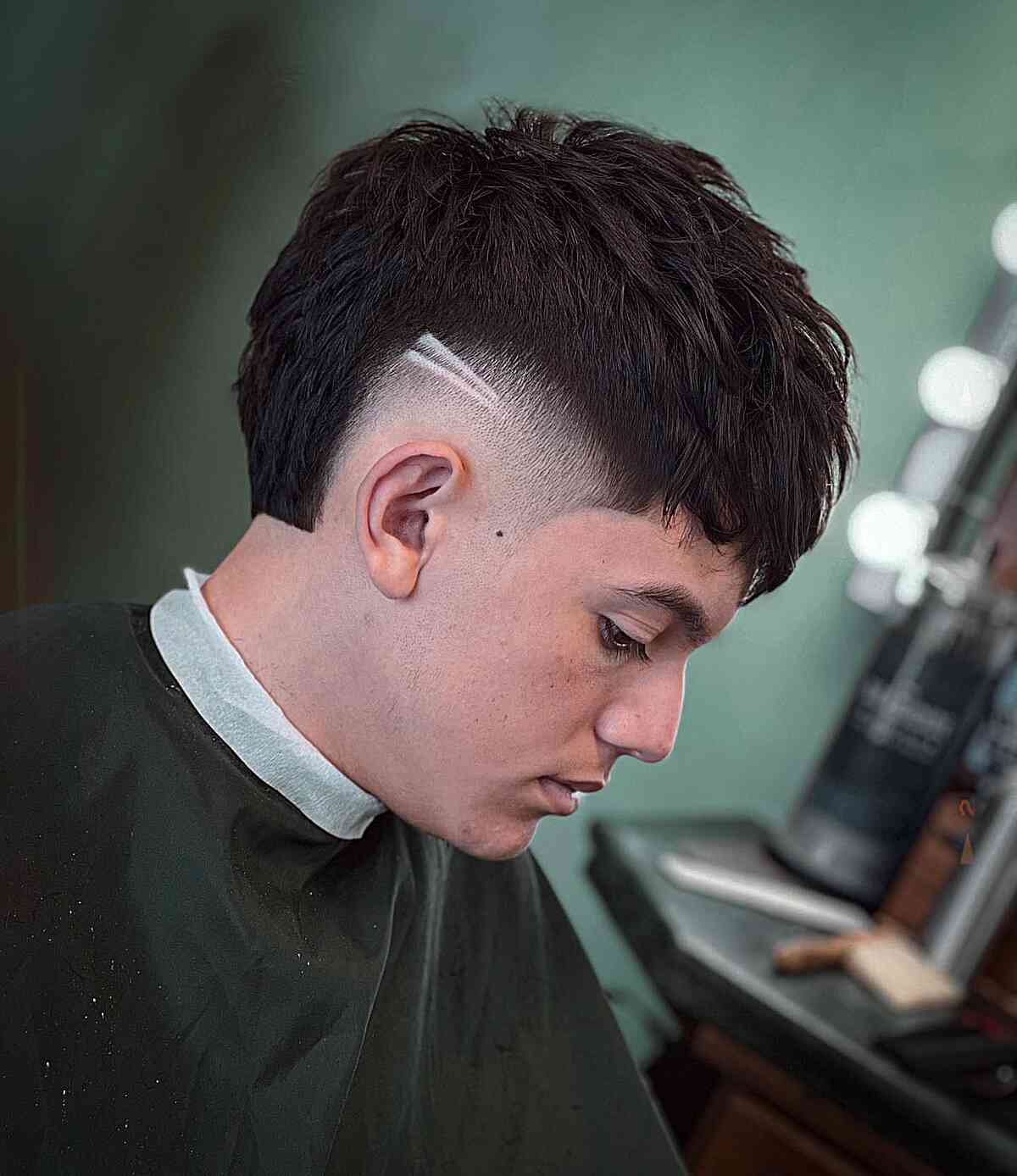 Men's Piece-y Style with Mid Burst Fade and Hair Design