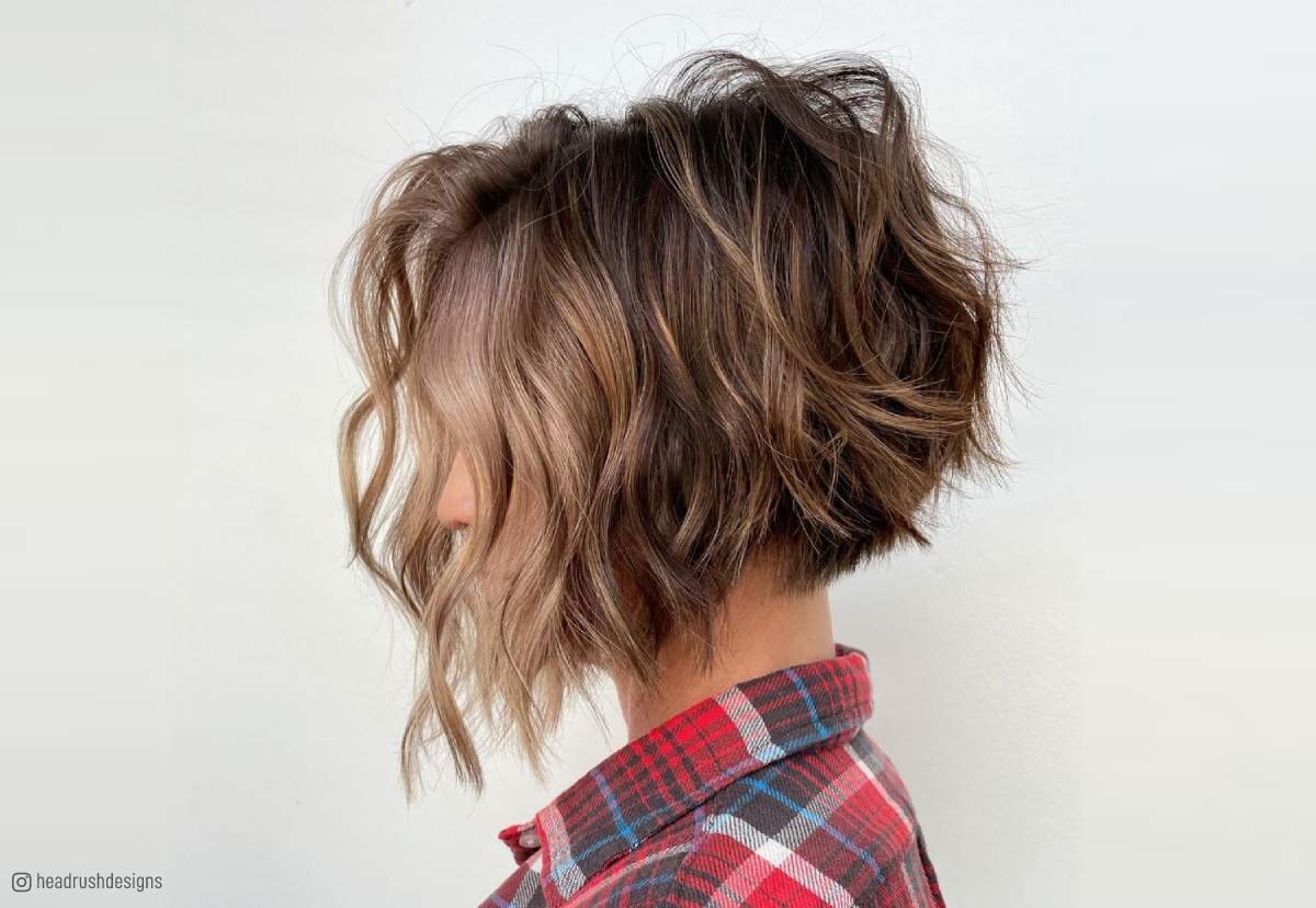 Image of Textured bob with tousled finish brunette bob