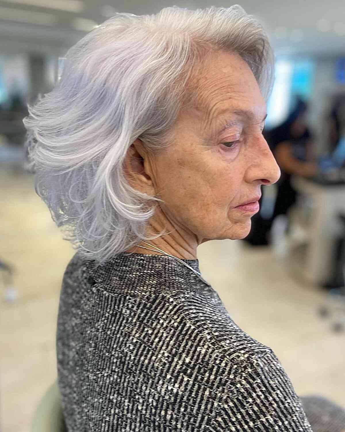 Messy Wavy Bob with Feathered Layers for Seniors Over 60 with Dense Hair