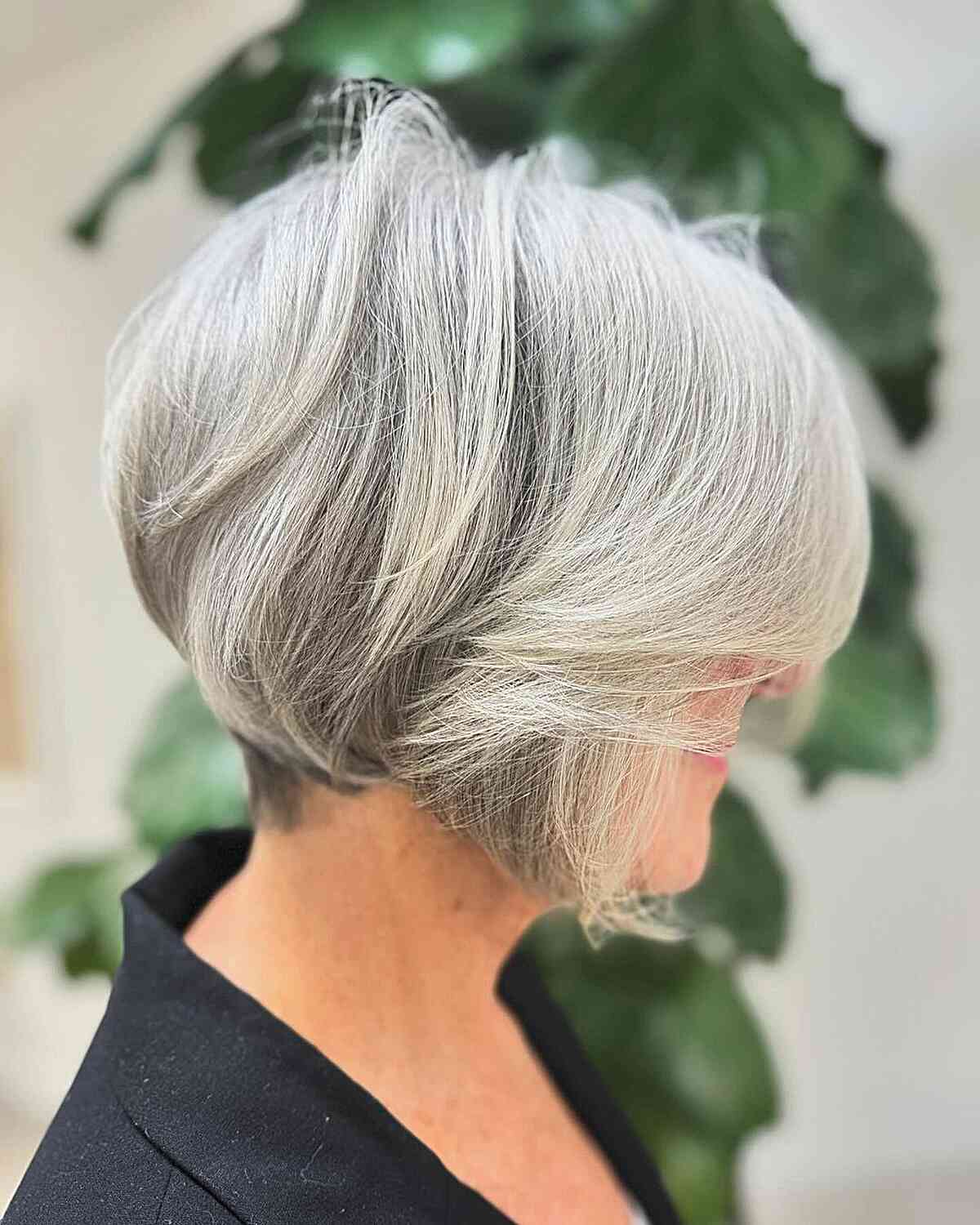 Micro Wedge Bob for Grey-Haired Women Aged 50
