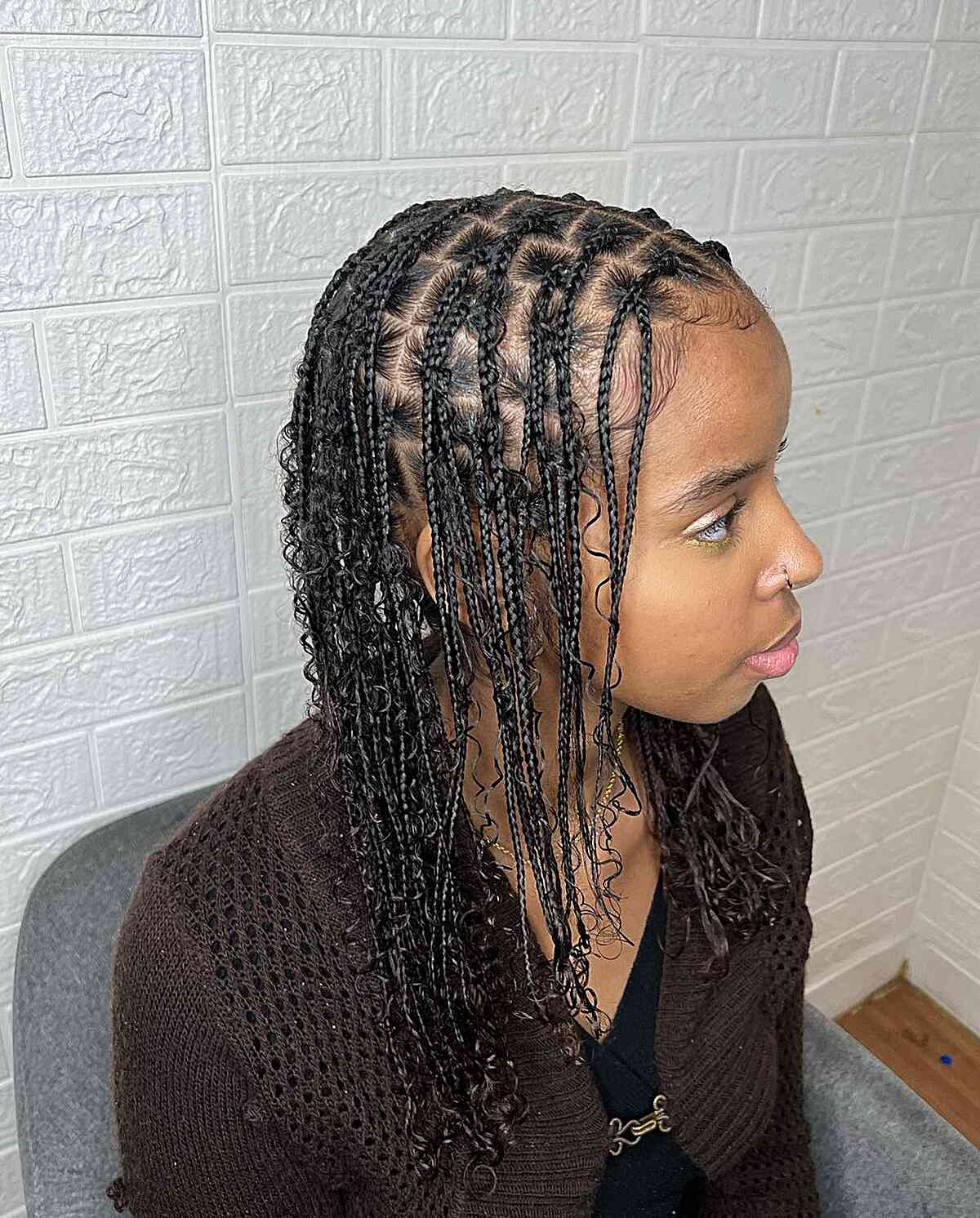 Mid-Length Bohemian Small Knotless Braids for Girls