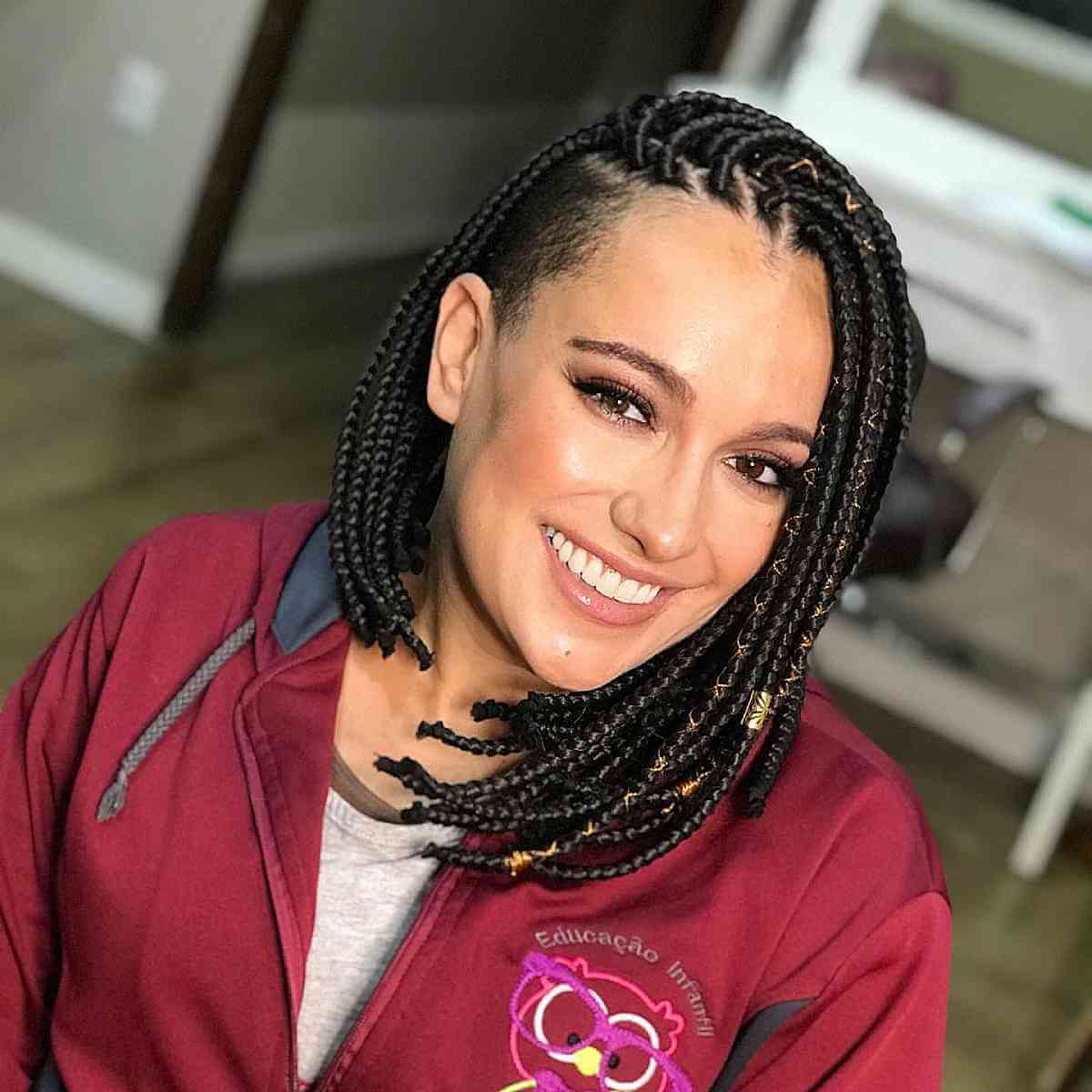 Mid-Length Box Braids with Accessories