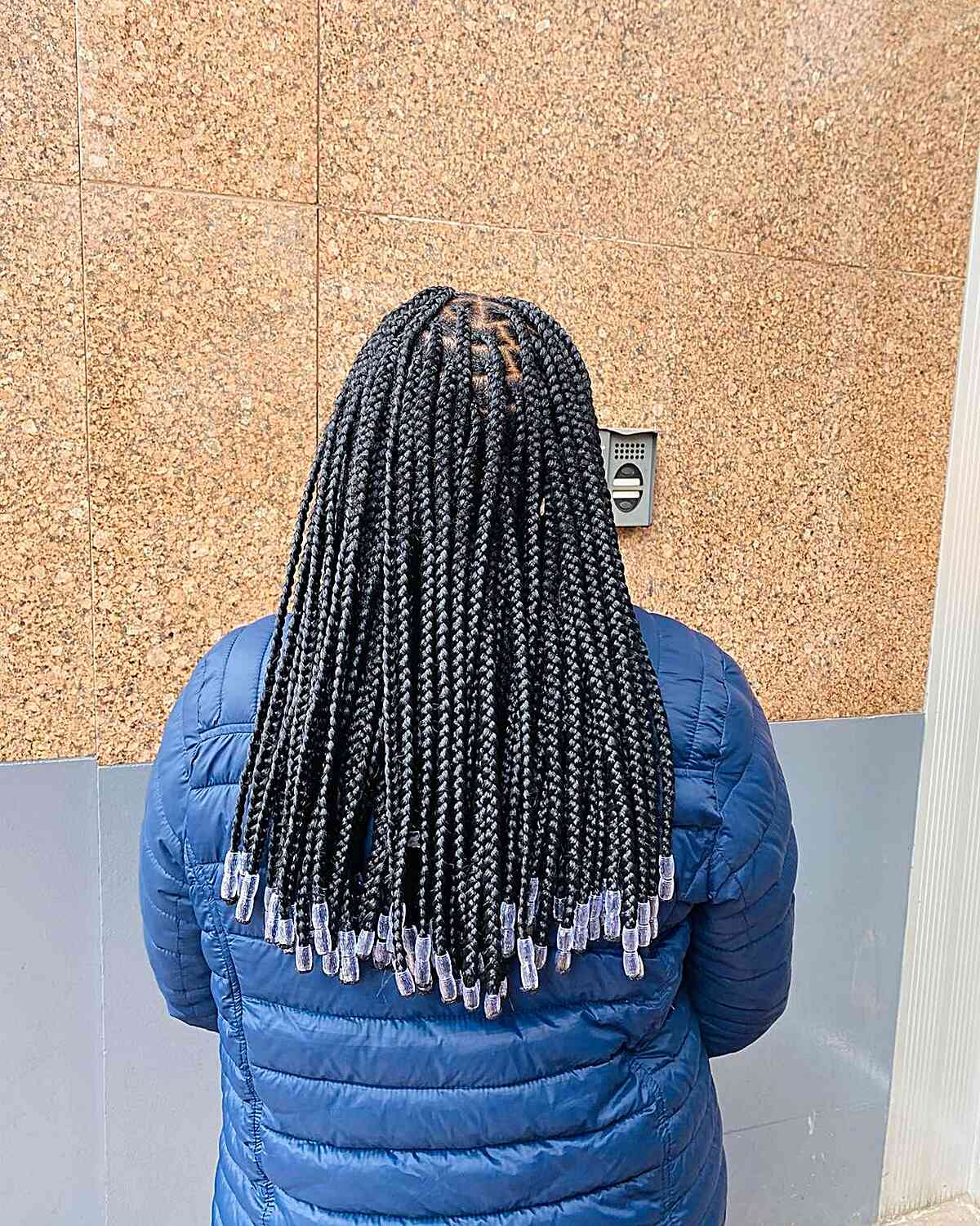 Mid-Sized Knotless Box Braids with Beaded Ends for Mid-Long Hair