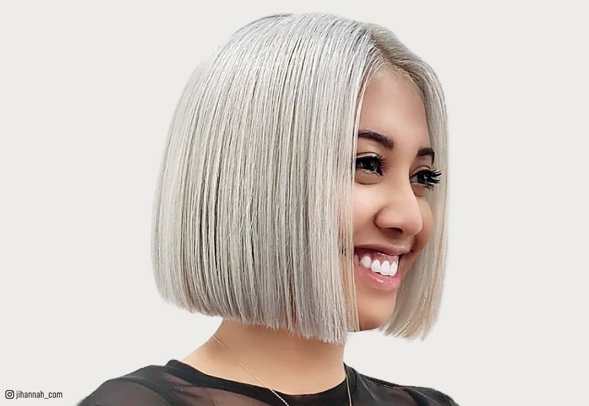 Image of Straight blunt cut bob with middle part