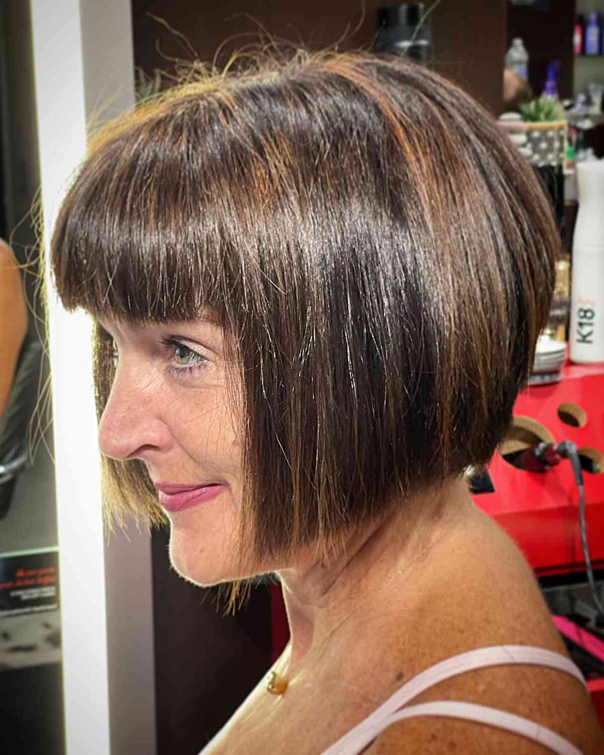Mini Bob Cut with Blunt Bangs for Mature 50-year-olds