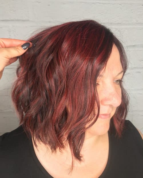 Mocha Brown Hair With Ruby Red Highlights