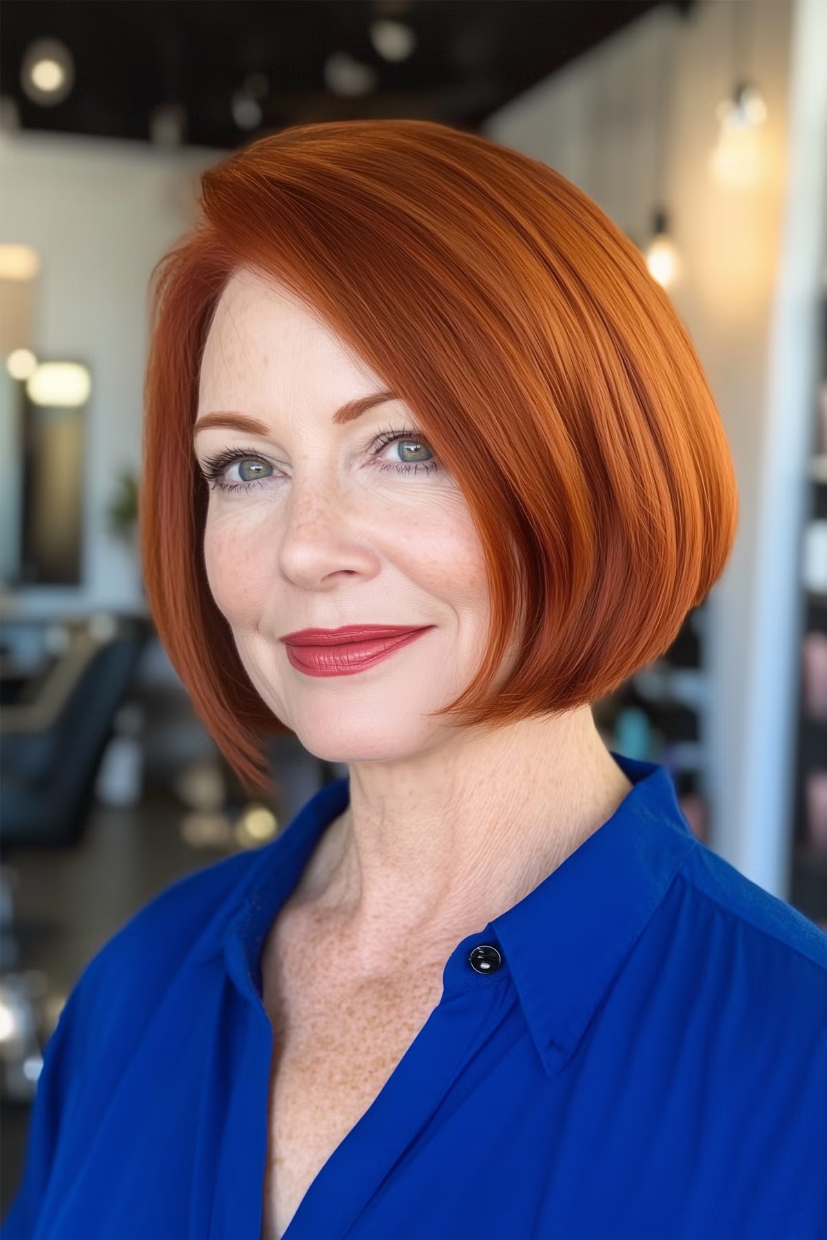 Modern take on the classic bob for red haired over 50 ladies