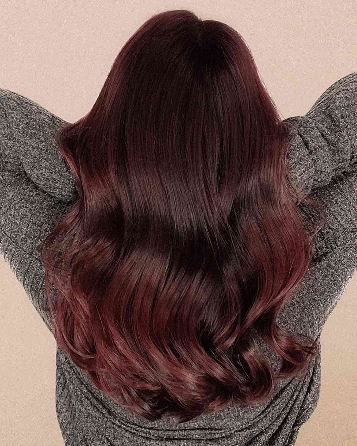 Natural Dark Cherry Cola Color for Long Hair