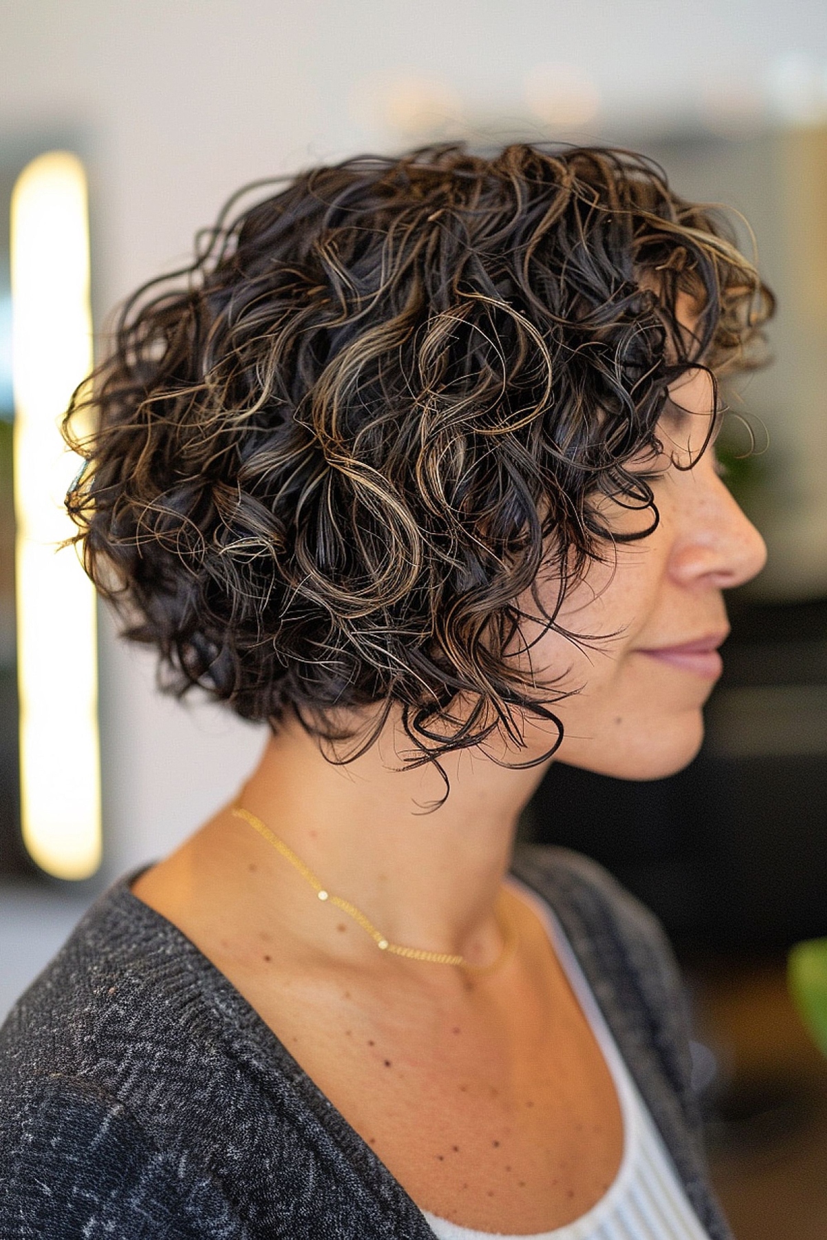naturally curly slightly angled bob