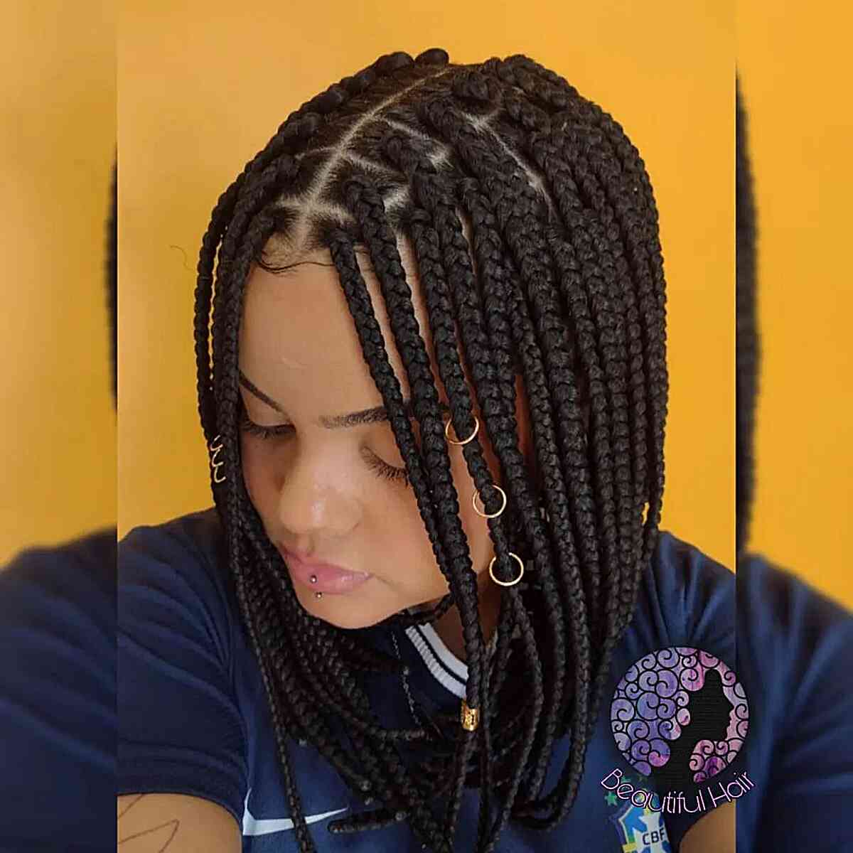 Neat Box Braids with Rings and Cuffs for Black Women