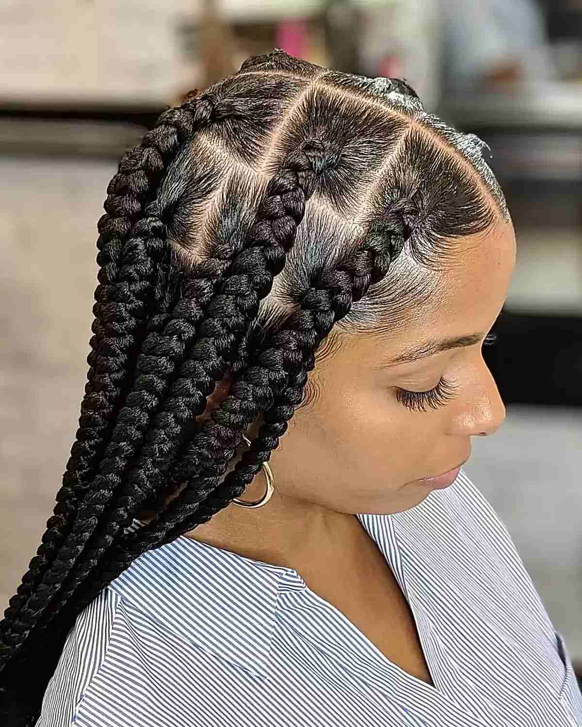 No-Knots Jumbo Box Braids with Middle Part Style