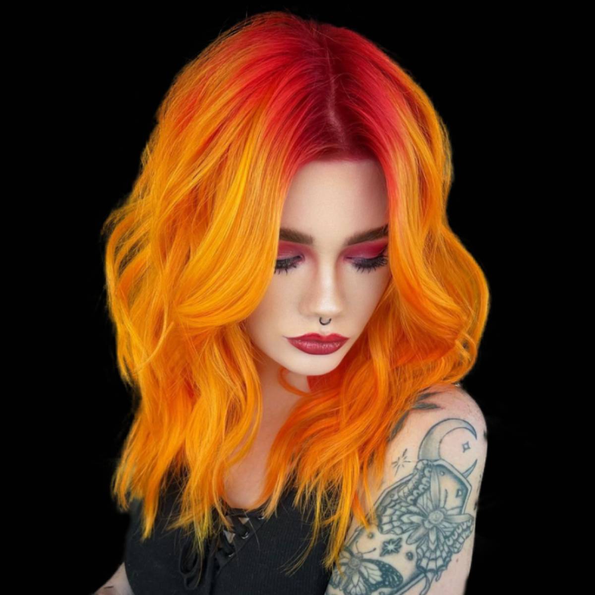 Image of Orange hair V-cut hairstyle girl