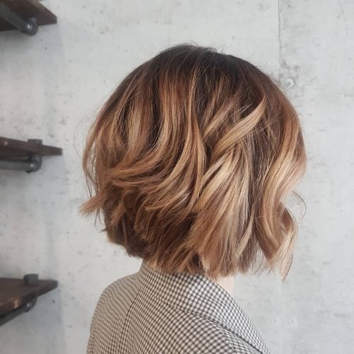 Picture perfect short layered caramel brown bob