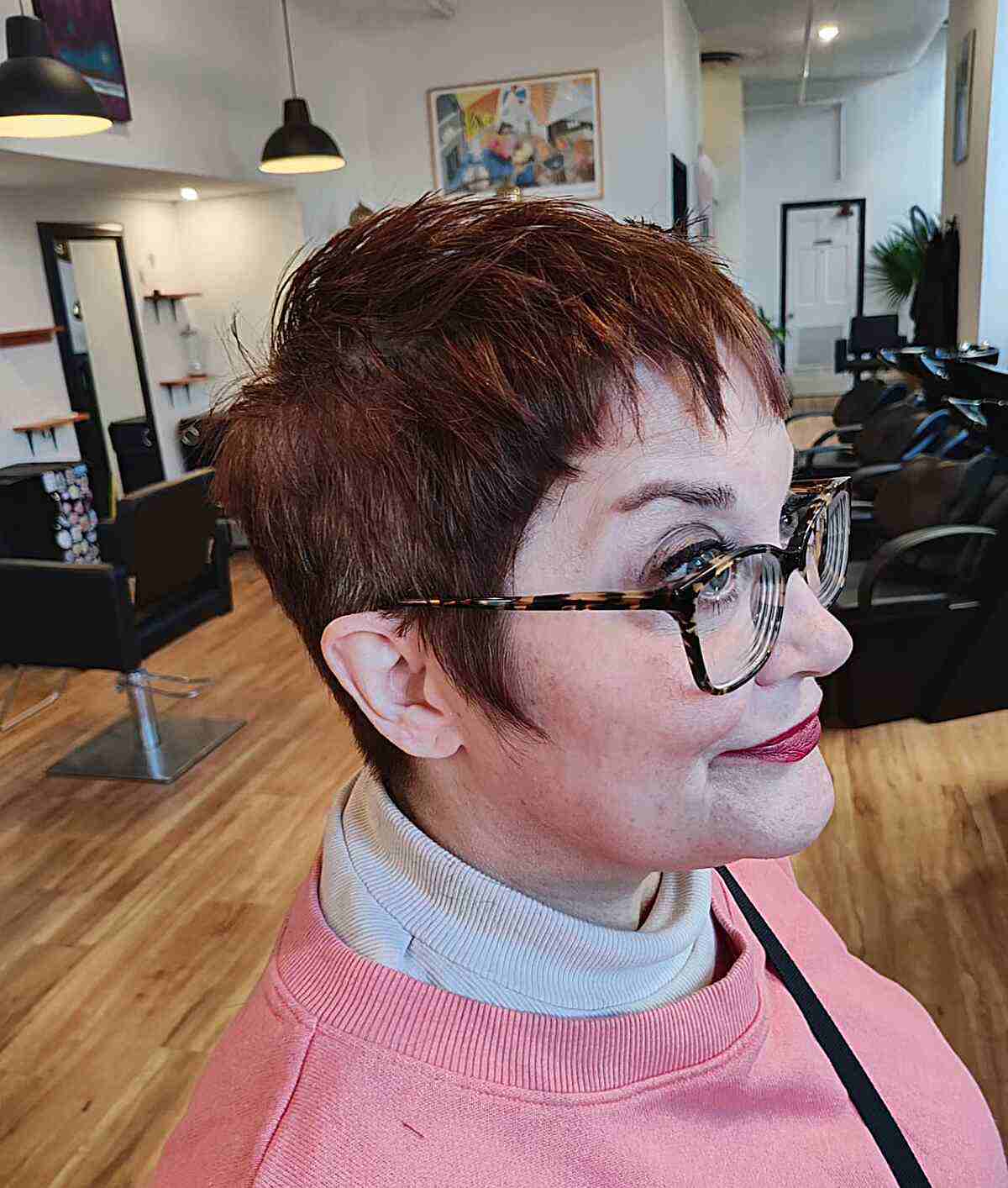 Piece-y Bangs on Short Crop Pixie Cut for Women Aged 50 with Glasses