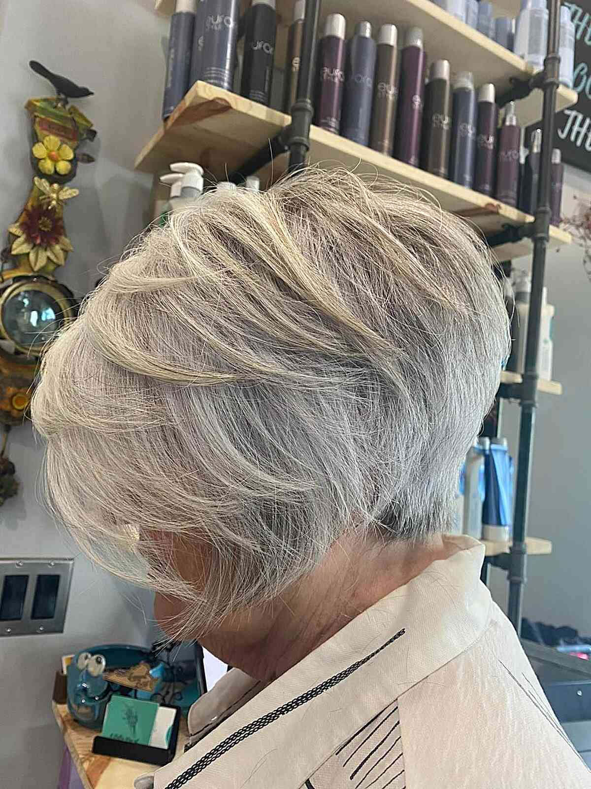 Pixie Bob with Layers for Women Over 70 with White Thick Hair