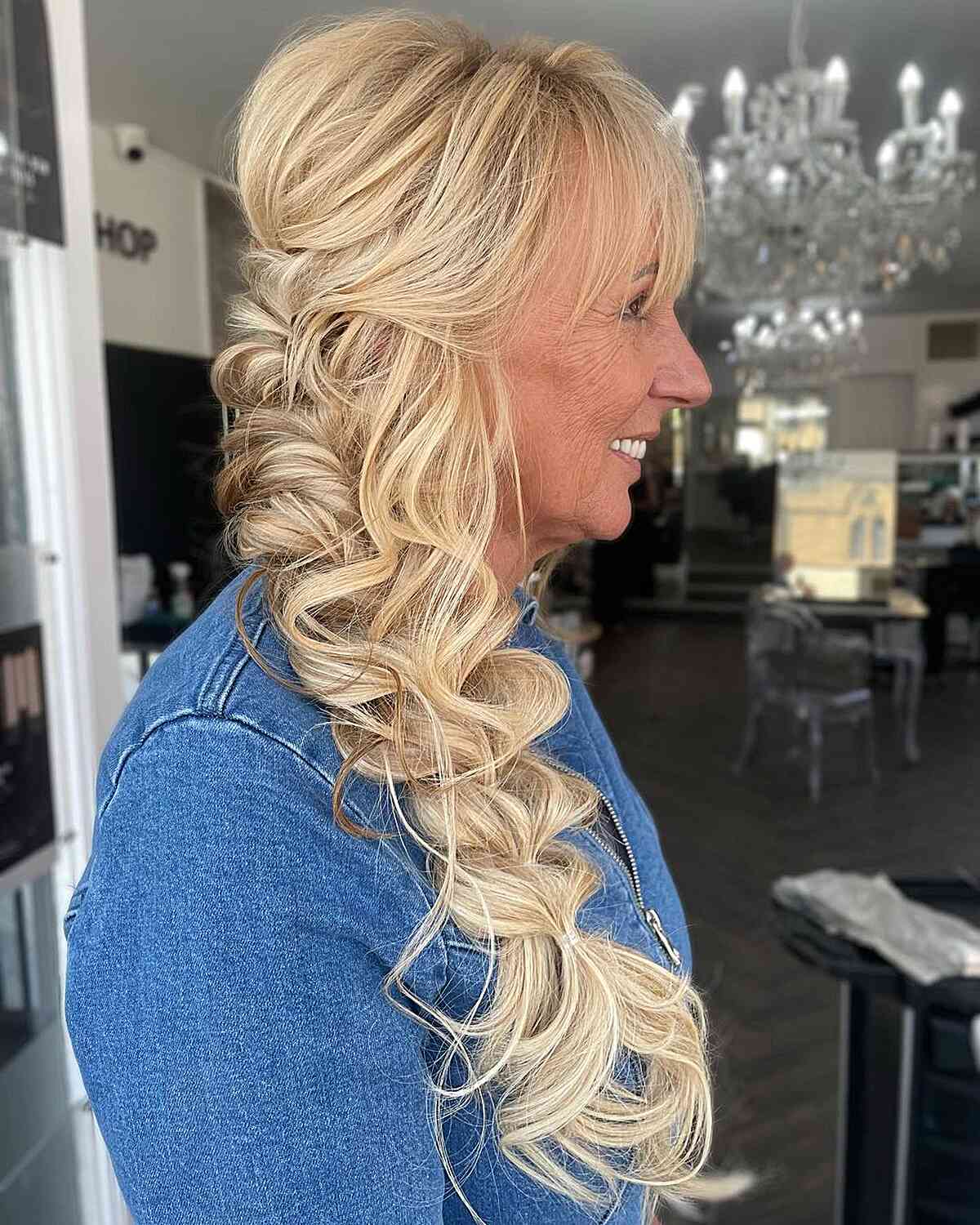 Pull-Through Braid and Thin Bangs for 50-year-olds Long Hair