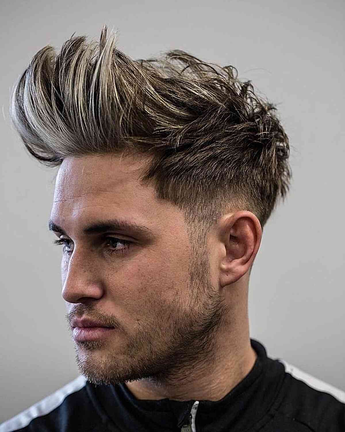 Quiff with Low Burst Fade for Guys