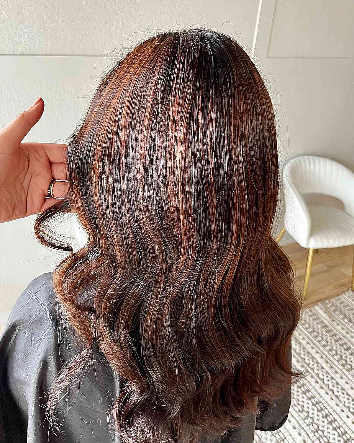 Red-Copper Highlights on Dark Brown Hair