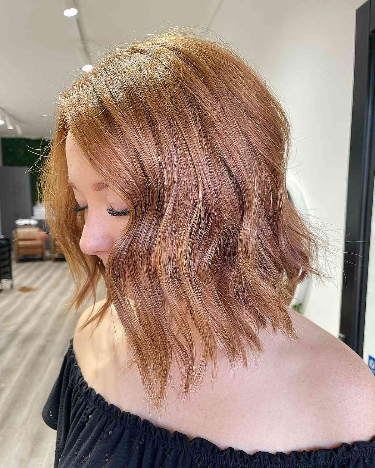 Sassy rich angled shoulder-length lob