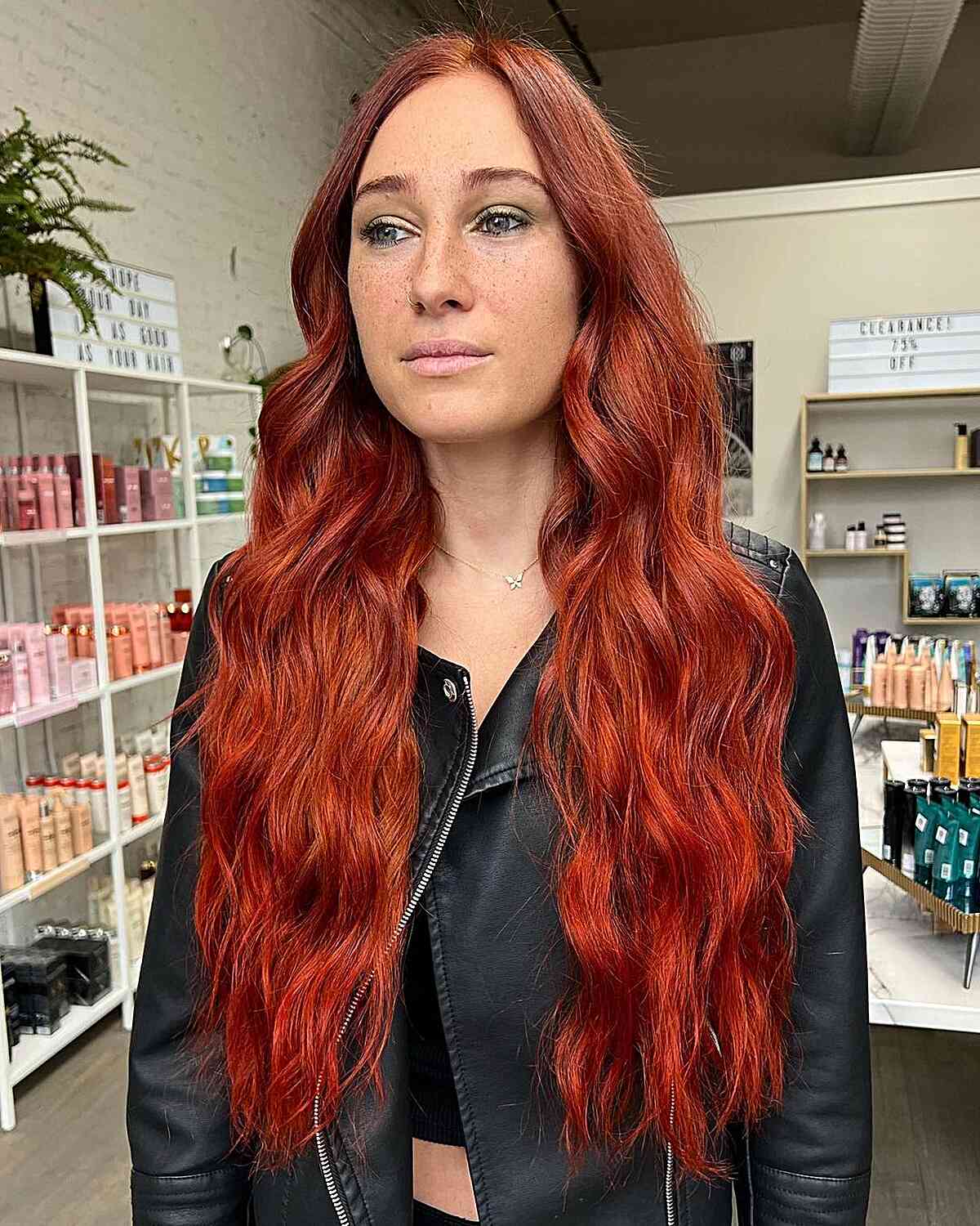 Rich Auburn Red on Very Long Wavy Mermaid Hair